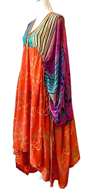 Kantha Bae Eclipse Mixed Silk Print Dress. (Orange)
