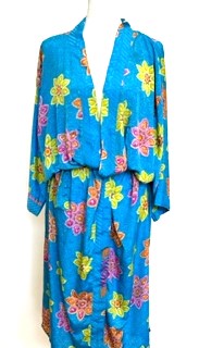 Top of the Line Silk Kimono Duster (Aqua Print Garden)