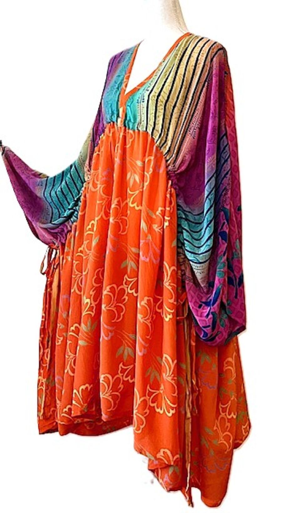 Kantha Bae Eclipse Mixed Silk Print Dress. (Orange)