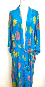 Top of the Line Silk Kimono Duster (Aqua Print Garden)