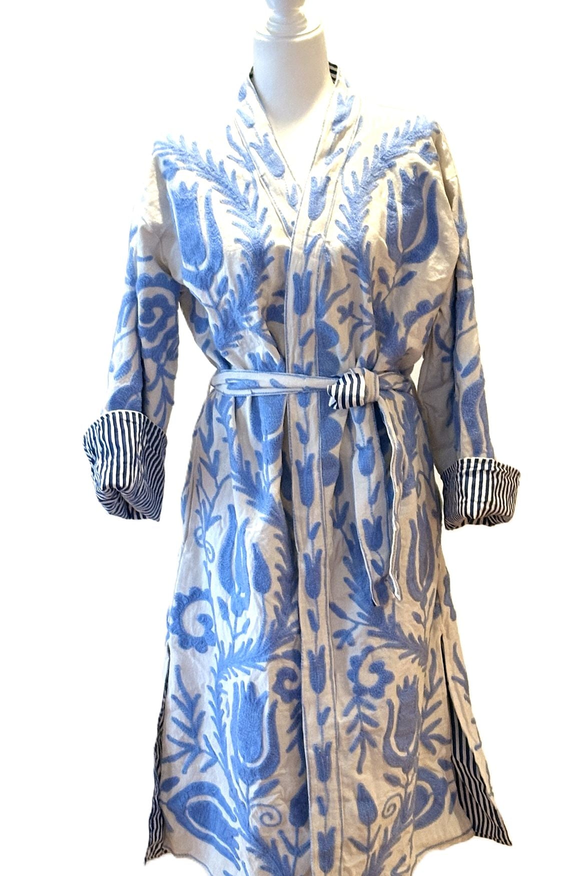 Jacket: Midi Embroidered Velvet Suzani Top Coat Is Impressive, Color (Sky Blue).