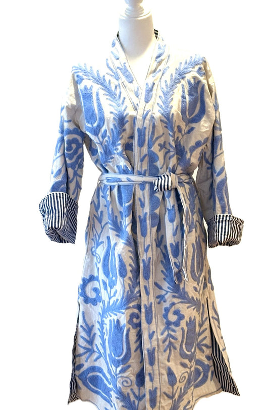 Jacket: Midi Embroidered Velvet Suzani Top Coat Is Impressive, Color (Sky Blue).