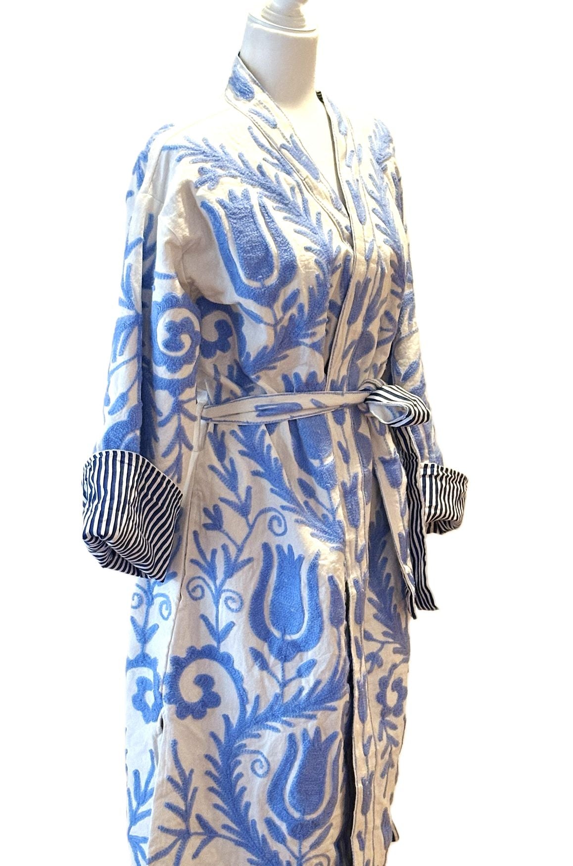Jacket: Midi Embroidered Velvet Suzani Top Coat Is Impressive, Color (Sky Blue).