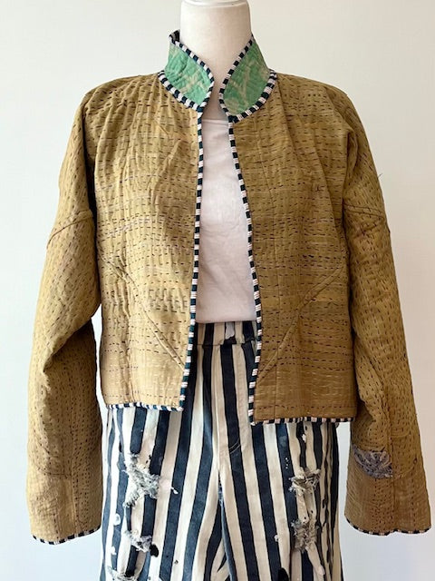 NEW STYLE  Smart Reversible Quilted Bolero Style Jacket With Piping (Sand)