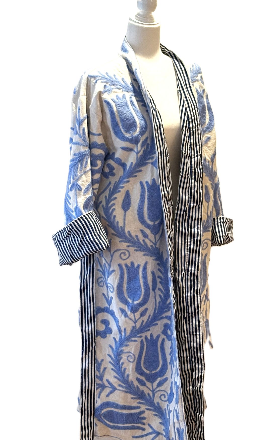Jacket: Midi Embroidered Velvet Suzani Top Coat Is Impressive, Color (Sky Blue).