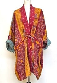 Gorgeous Open Kantha Embroidered Jacket Fully Reversible (Yellow/Rose Mix)