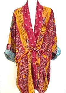 Gorgeous Open Kantha Embroidered Jacket Fully Reversible (Yellow/Rose Mix)