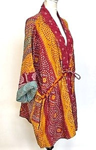 Gorgeous Open Kantha Embroidered Jacket Fully Reversible (Yellow/Rose Mix)