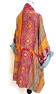 Gorgeous Open Kantha Embroidered Jacket Fully Reversible (Yellow/Rose Mix)