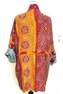 Gorgeous Open Kantha Embroidered Jacket Fully Reversible (Yellow/Rose Mix)