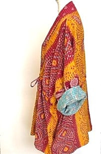 Gorgeous Open Kantha Embroidered Jacket Fully Reversible (Yellow/Rose Mix)