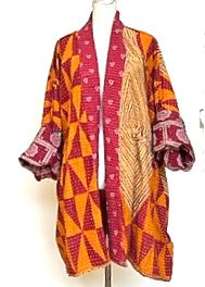 Gorgeous Open Kantha Embroidered Jacket Fully Reversible (Yellow/Rose Mix)