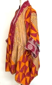 Gorgeous Open Kantha Embroidered Jacket Fully Reversible (Yellow/Rose Mix)