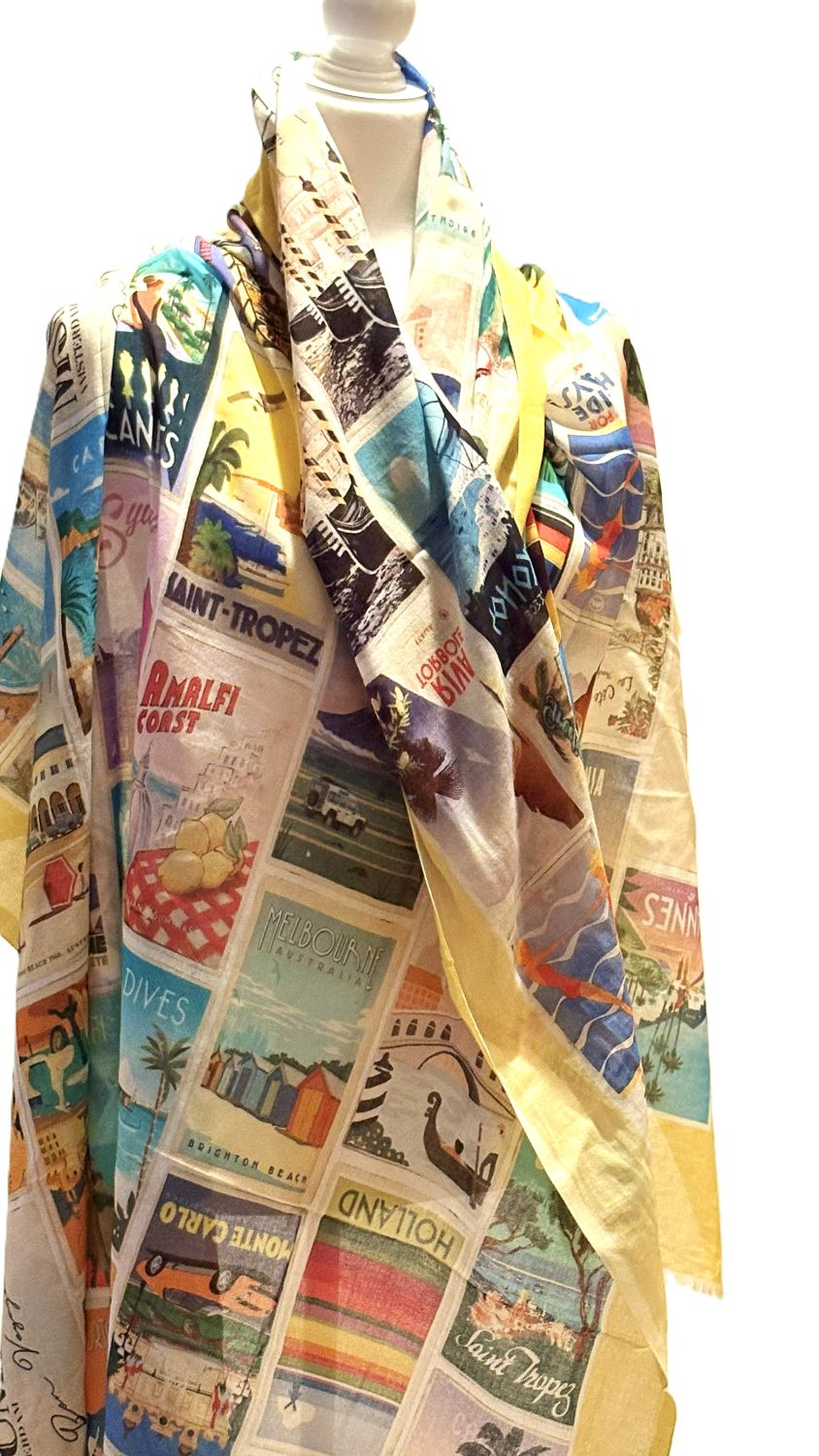 Vintage Postcard Scarf, Festive and Fun.