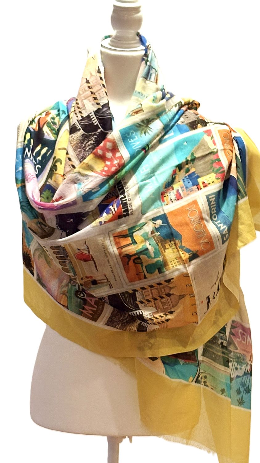 Vintage Postcard Scarf, Festive and Fun.