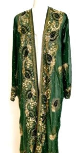 Art Deco Style Long Beaded Kimono Duster (Emerald/Gold)
