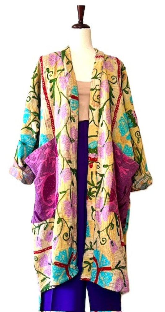Kantha Bae NEW Long Suzani Jacket, A Gorgeous Tapestry (Floral)