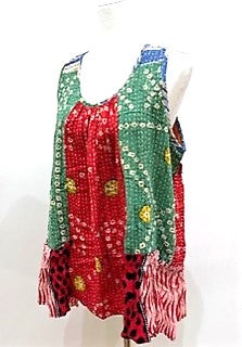 Kantha Bae Sassy Tank Top in a Colorful Mixed Print and Reversible. Red