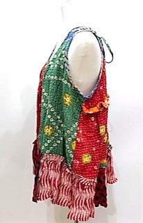 Kantha Bae Sassy Tank Top in a Colorful Mixed Print and Reversible. Red