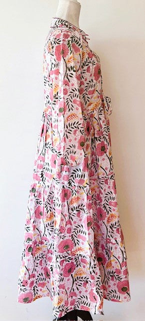 Pastel Pink Floral Block Print Midi Dress Is Delightful And Feminine