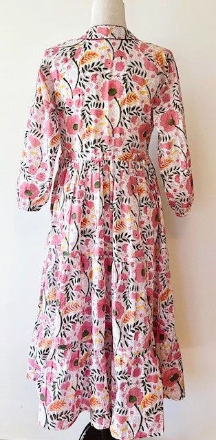 Pastel Pink Floral Block Print Midi Dress Is Delightful And Feminine