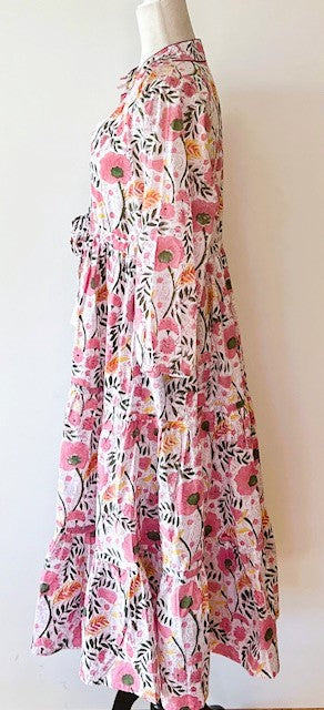 Pastel Pink Floral Block Print Midi Dress Is Delightful And Feminine