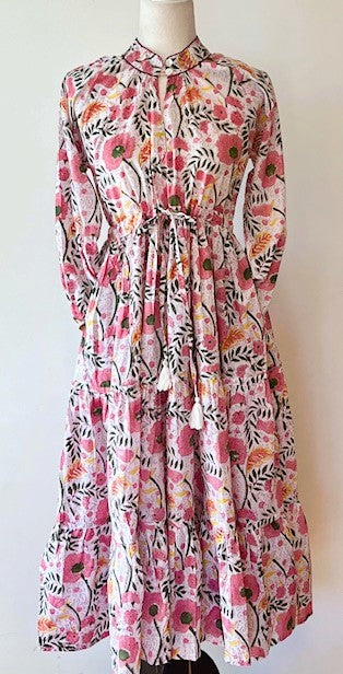 Pastel Pink Floral Block Print Midi Dress Is Delightful And Feminine