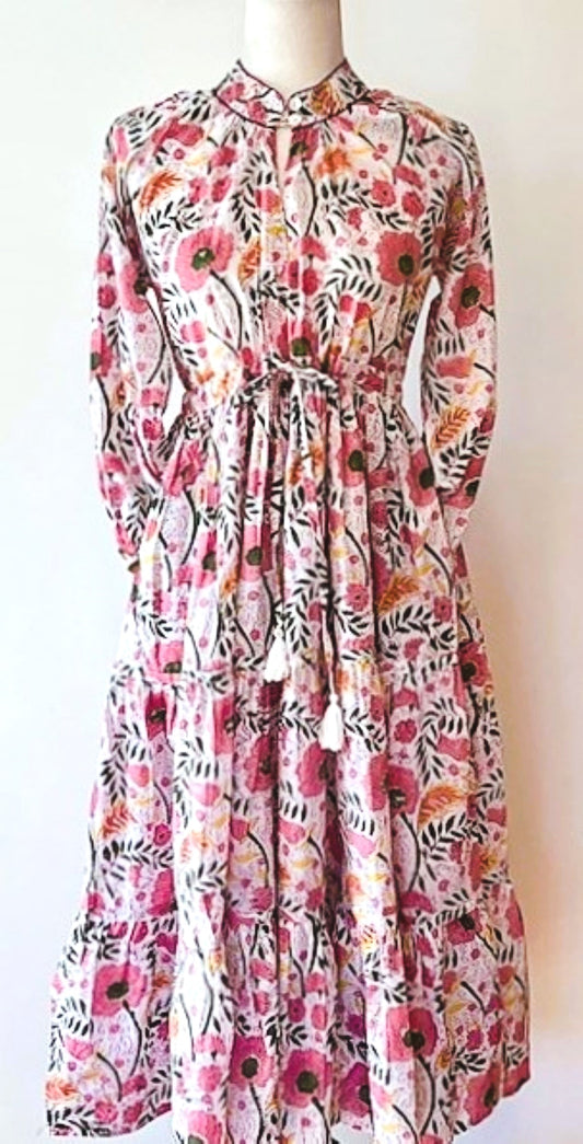 Cotton Block Print Midi Dress Is Blooming (Floral)