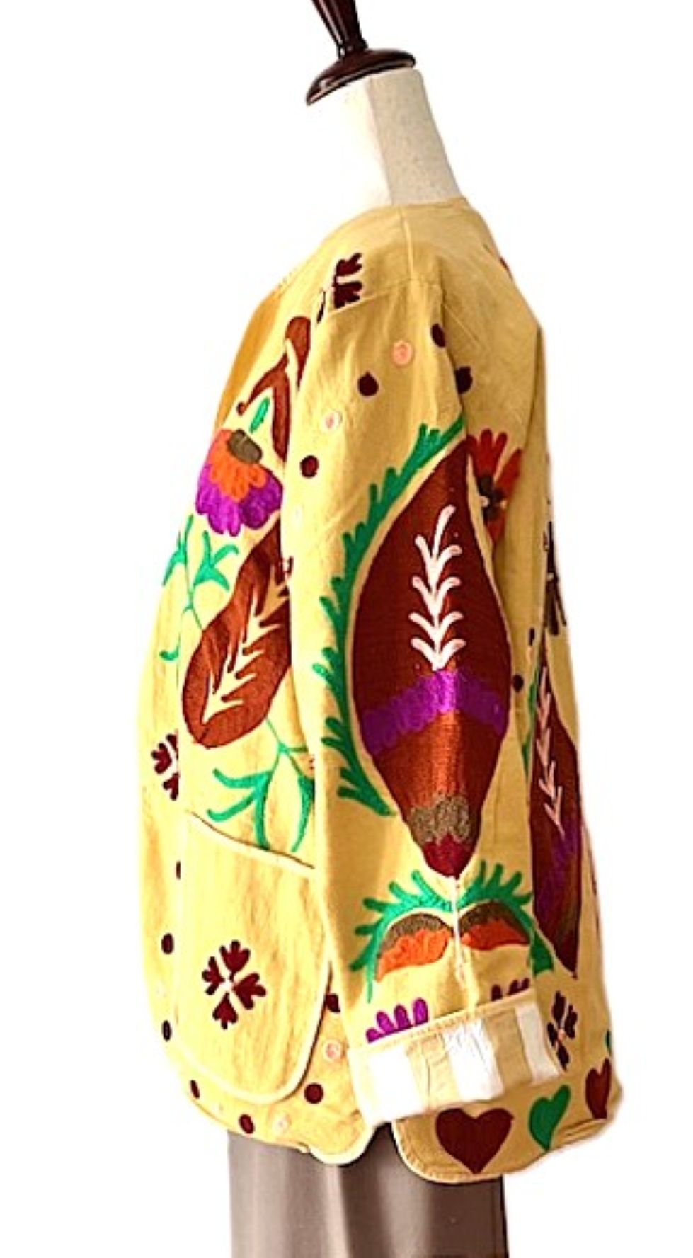 Jacket,  Wearable Art In This Boho Suzani Cotton Kimono "Love" Jacket. (Yellow)