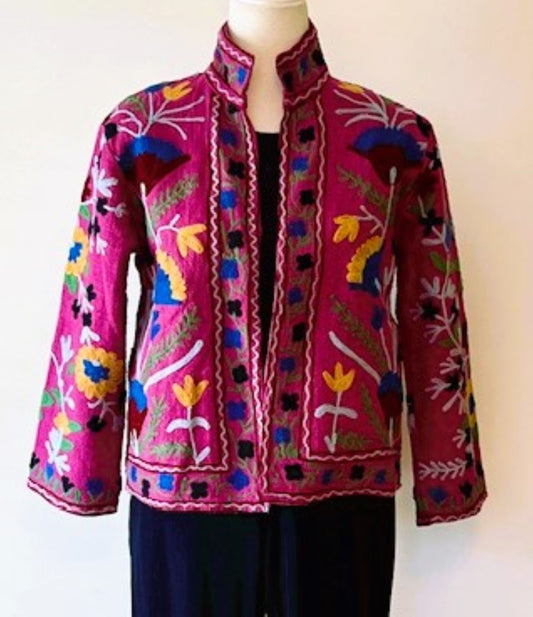 Wearable Art In This Hand Embroidered Short Jacket.  (Purple)