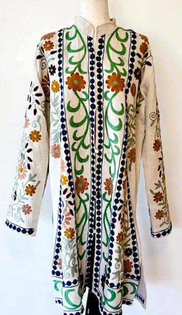 Classic Suzani Kantha Quilted Midi Jacket. Green, Very Sophisticated