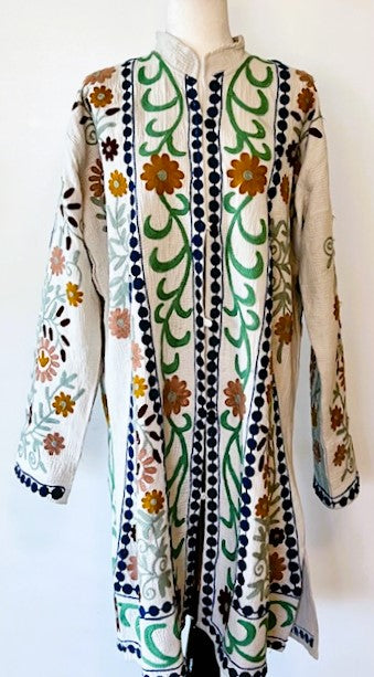 Classic Suzani Kantha Quilted Midi Jacket. Green, Very Sophisticated