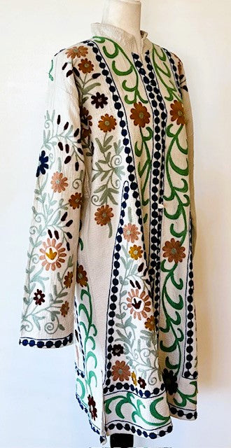 Classic Suzani Kantha Quilted Midi Jacket. Green, Very Sophisticated