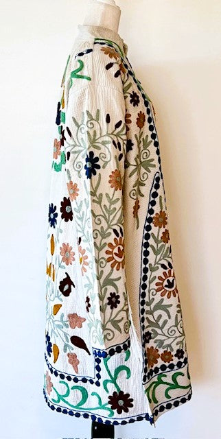 Classic Suzani Kantha Quilted Midi Jacket. Green, Very Sophisticated