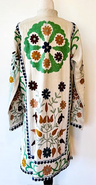 Classic Suzani Kantha Quilted Midi Jacket. Green, Very Sophisticated