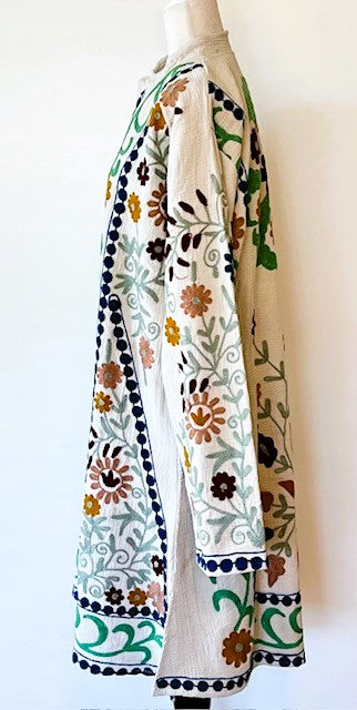 Classic Suzani Kantha Quilted Midi Jacket. Green, Very Sophisticated