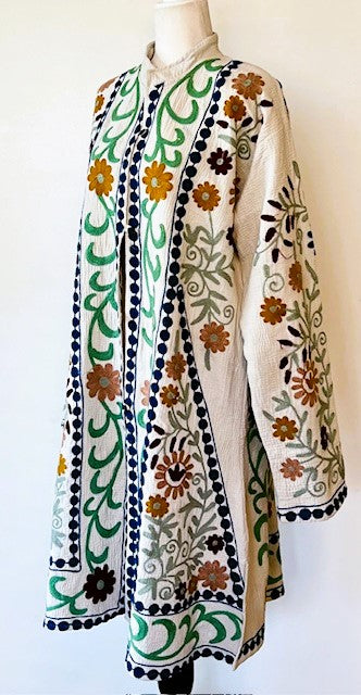 Classic Suzani Kantha Quilted Midi Jacket. Green, Very Sophisticated