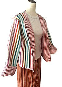 Short Cotton Quilted Handmade Jacket, Fully Reversible.  (Rainbow Striped)