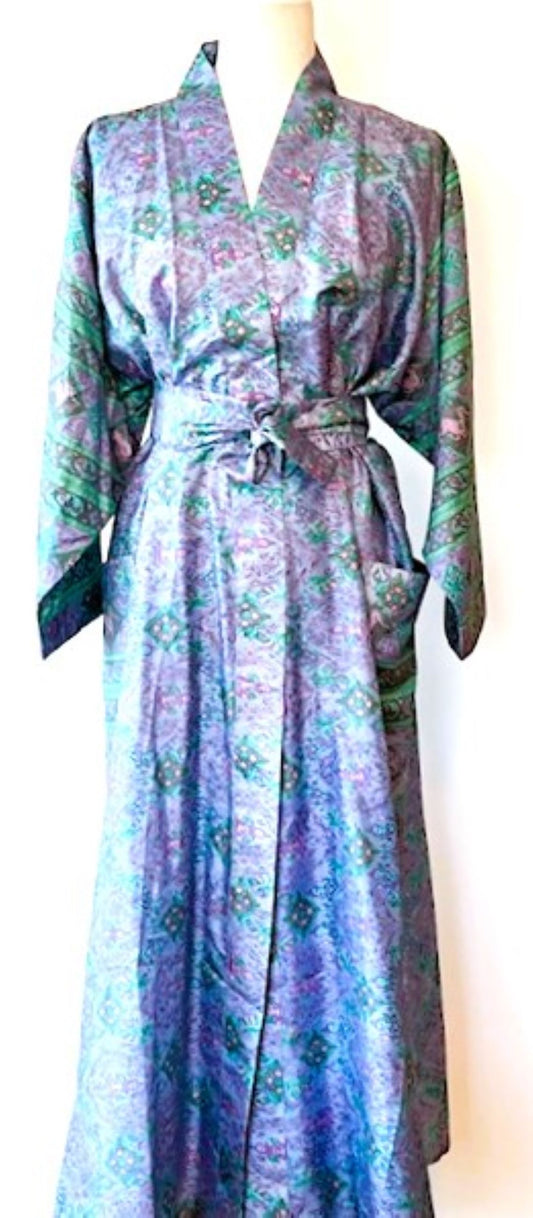 Luxury Silk Mixed Print Kimono Duster Is Seductive (Lilac)