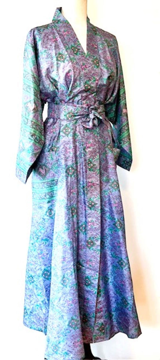 Luxury Silk Mixed Print Kimono Duster Is Seductive (Lilac)