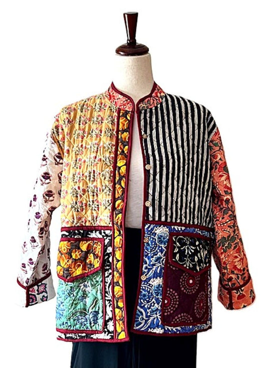 Specialty Collection: Handmade Patchwork Quilted Short Jacket. Fully Reversible (Multi)