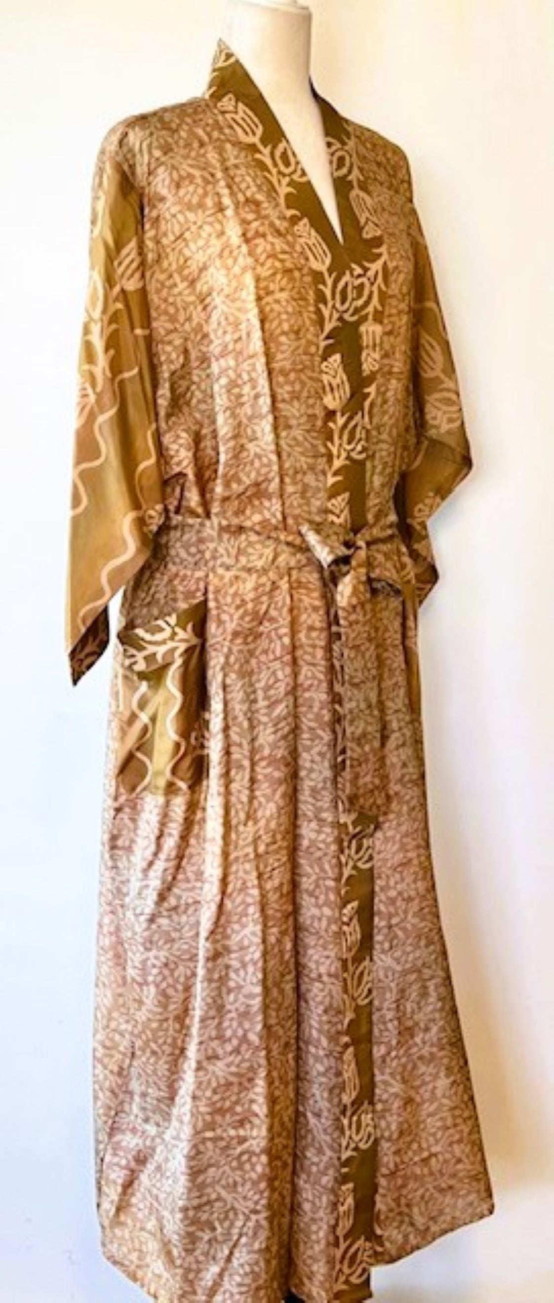 Luxury Silk Mixed Print Kimono Duster Is Seductive (Bronze)