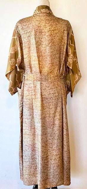 Luxury Silk Mixed Print Kimono Duster Is Seductive (Bronze)