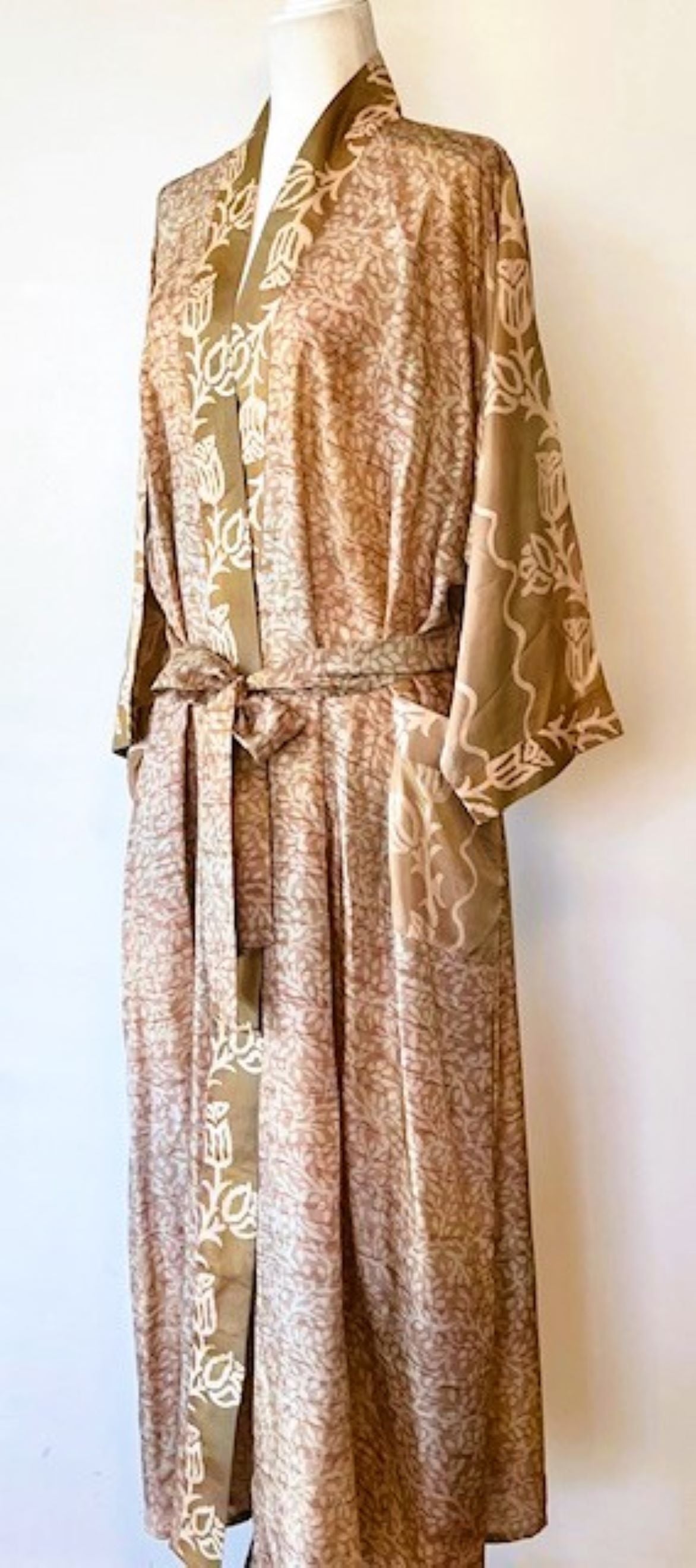 Luxury Silk Mixed Print Kimono Duster Is Seductive (Bronze)