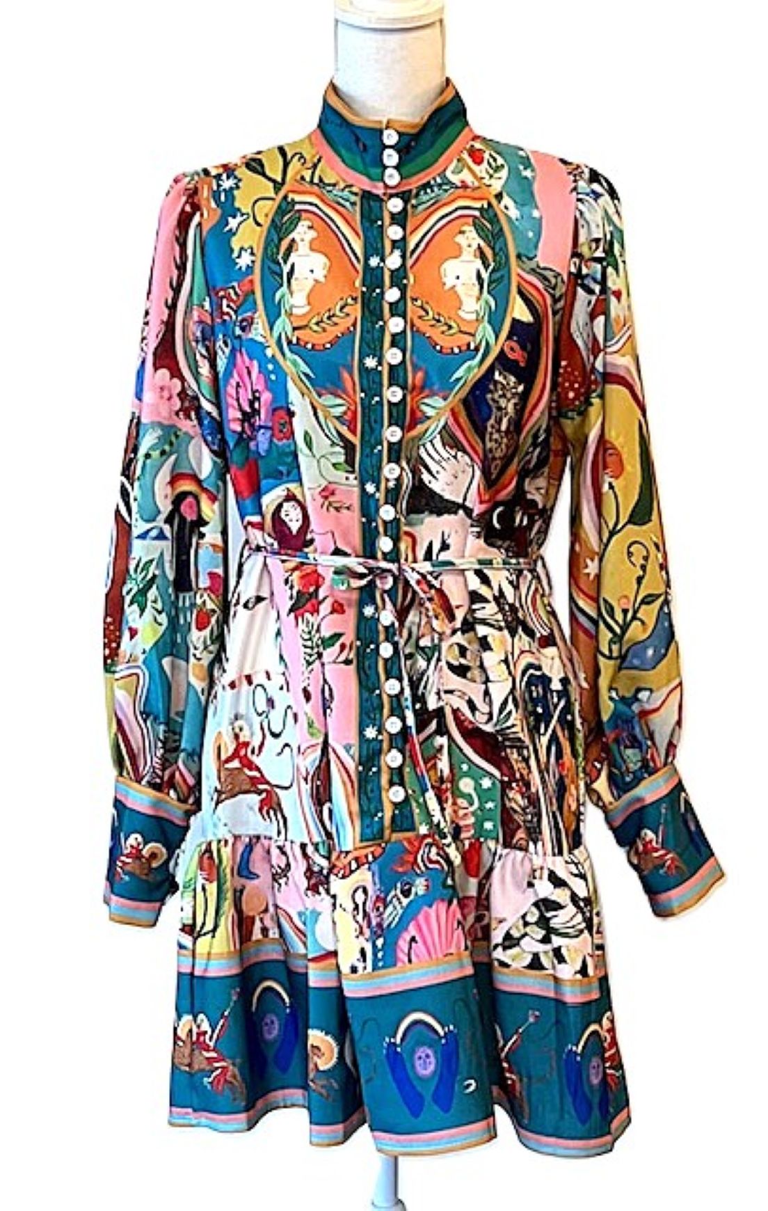 Sassy Mixed Print Long Sleeve Ruffled Short Dress.