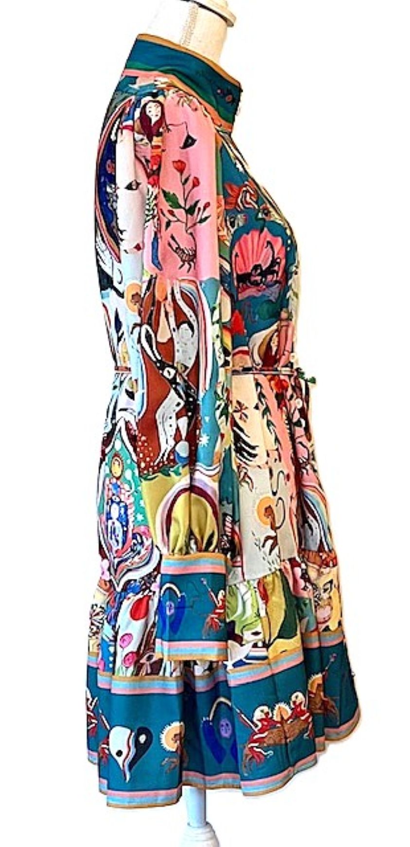 Sassy Mixed Print Long Sleeve Ruffled Short Dress.