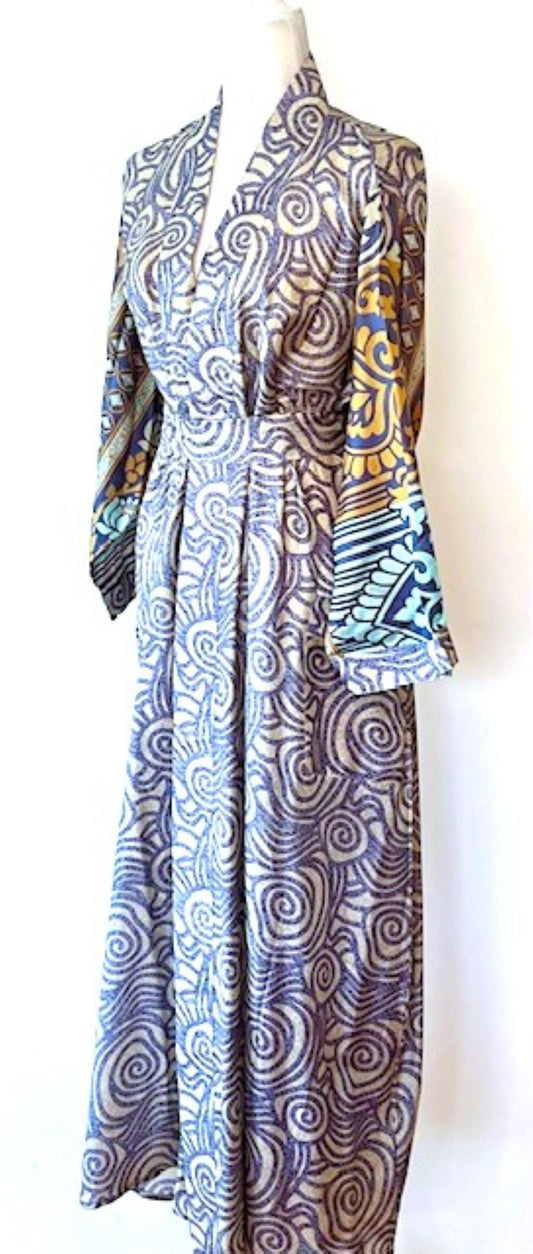 Luxurious Silk Kimono Duster, Feminine And Alluring in Lilac Swirl Print