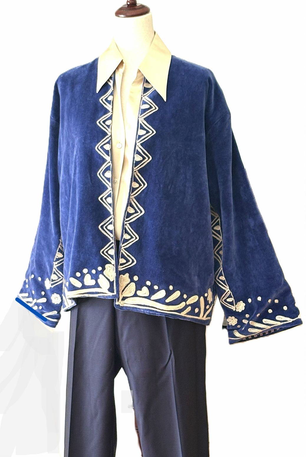 Specialty Collection: Easy, Tailored Short Jacket, Hand Embroidered. (Royal Cream)