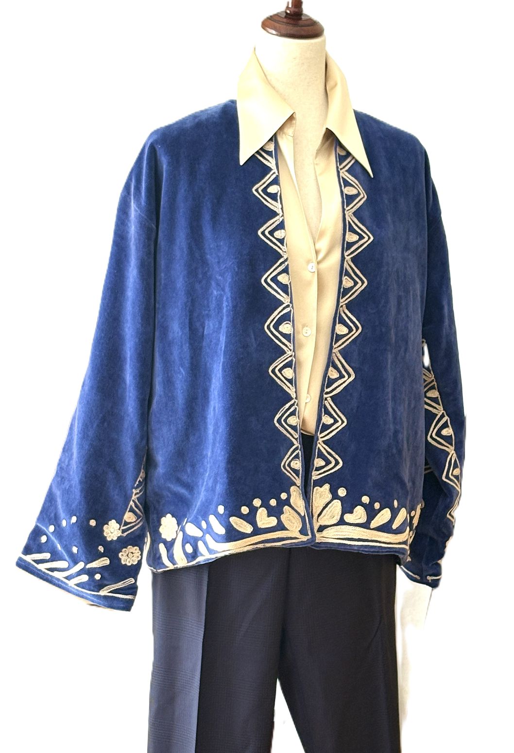 Specialty Collection: Easy, Tailored Short Jacket, Hand Embroidered. (Royal Cream)