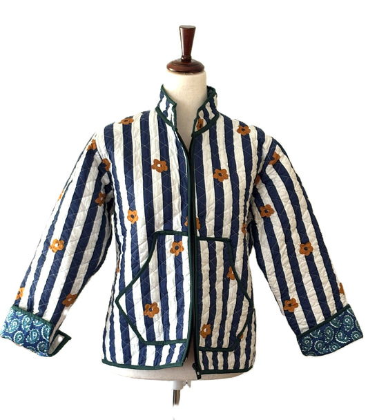 Jackets: Short, Quilted Striped Unique, Fully Reversible. (Navy) A Favorite. Last ONE !